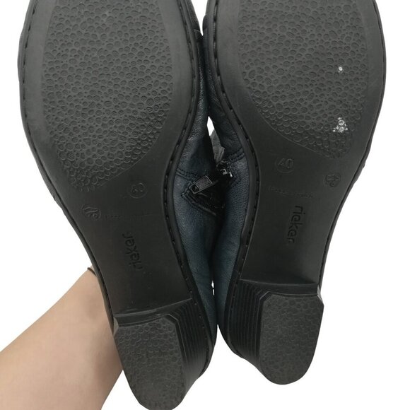 Rieker Side Zip Blue Block Heel Leather Comfort Shoes Size 40 US 9.5-10 Faux Fur - Picture 8 of 10